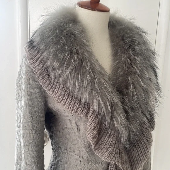 Grey Fur Knit Designer Jacket - Picture 2 of 10